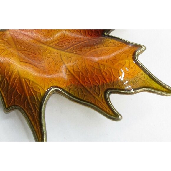 Hroar Prydz  Sterling Silver Orange Amber Enamel Maple Leaf  Brooch, N40 - Picture 4 of 10